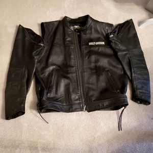 2XL XXL Harley-Davidson Black  Leather Motorcycle Jacket Coat Zip Sleeve & Vest